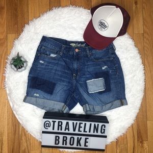 Old Navy Boyfriend Distressed Patch Jean Shorts